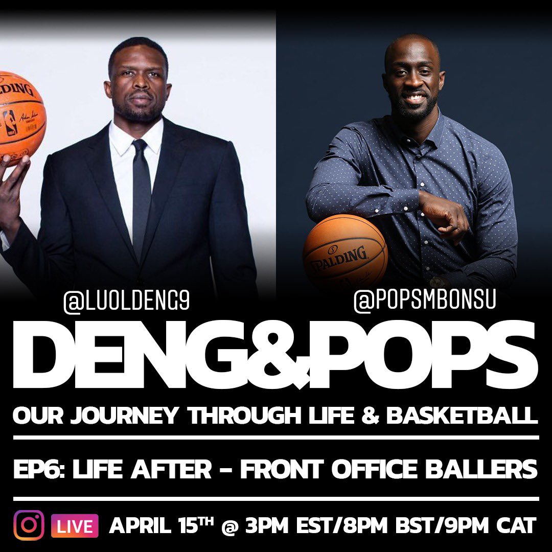 Pops's tweet photo. Episode 6 #DENGPOPSCHAT:
βLife After - Front Office Ballersβ
@LuolDeng9 & I reflect on our decision to retire from basketball, our new career planning, transitioning & adapting to the world of business.
Wednesday 15th April on Instagram Live @ 3PM EST/8PM BST/9PM CAT https://t.co/MA435cGifP