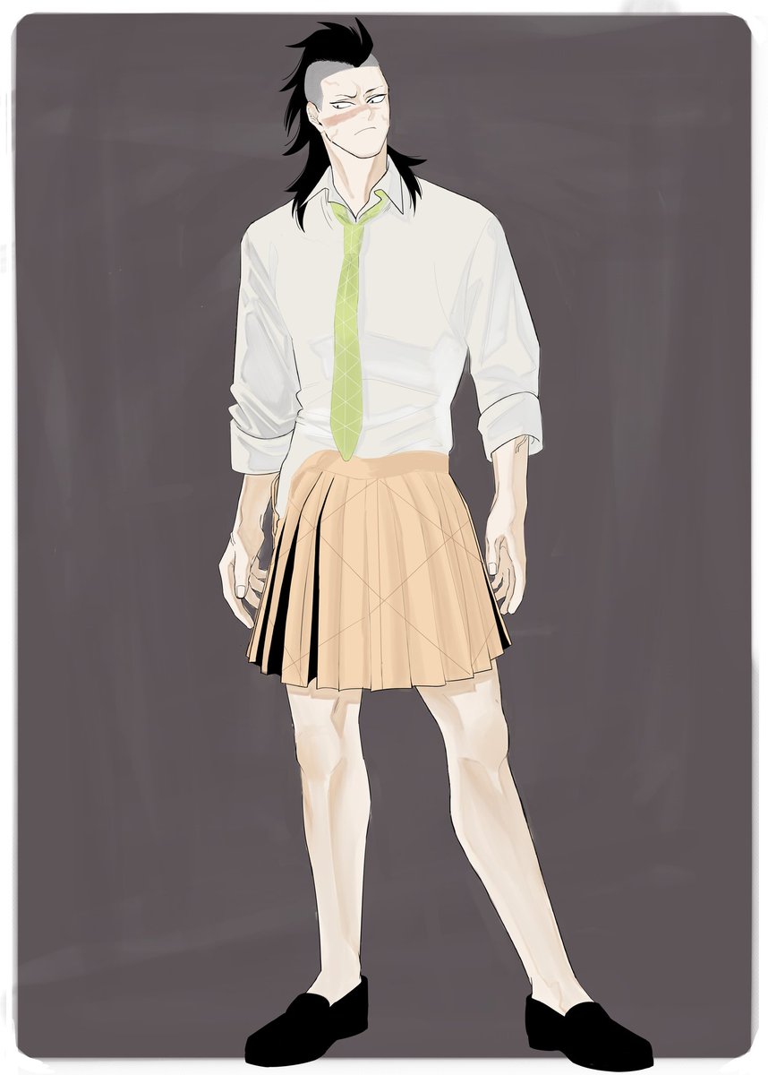 1boy green necktie necktie solo male focus shirt skirt  illustration images