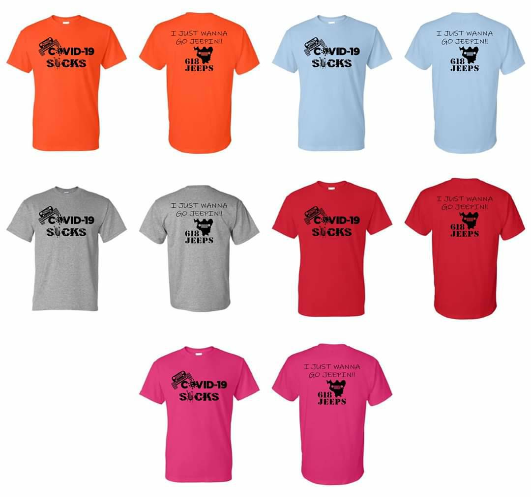 JEEP SHIRT SALE

$20 each and $5 each shirt for shipping.
Sizes -- youth small on up. Colors in picture.  Preorder only!! Ends April 24th!!!

Please send PayPal to:
Paypal.me/618Jeeps

Please list your NAME, SHIRT SIZE AND COLOR, AND MAILING INFO if shipping.