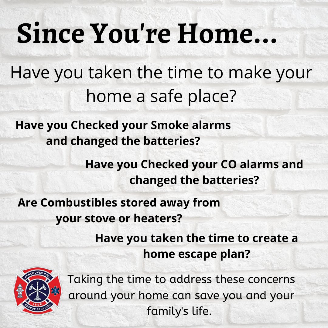 VanFireRescue's tweet photo. Vancouver Fire Rescue Services
Published by vanfirerescue · 8 mins · 
We should all be taking the proper steps to ensure our home is a safe place.
We need to commit to fire and life safety to be able to save lives.
#safeplace #safetyfirst #fire #myhome https://t.co/pqKjTSArxJ