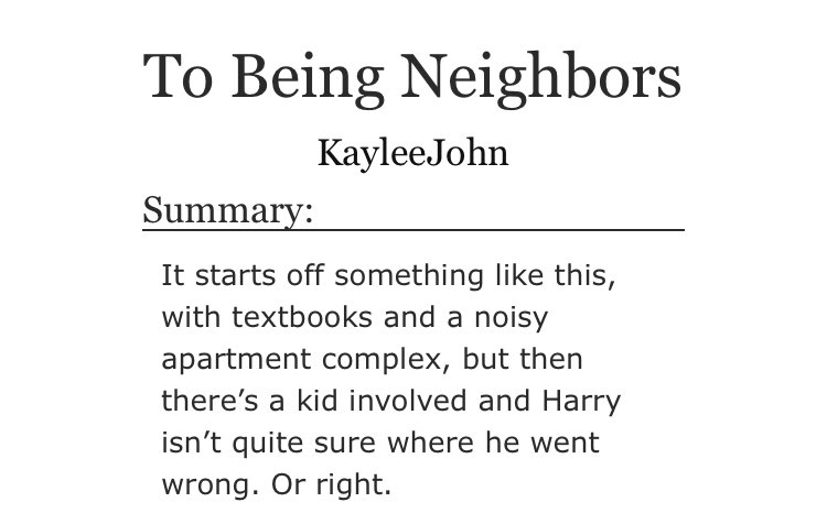 “To Being Neighbors” by KayleeJohn•kid fic•single dad Ni•Strangers to lovers•fluff https://archiveofourown.org/works/7556626 