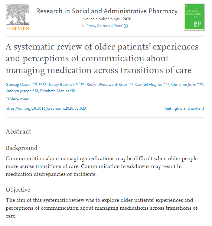DeakinQPS (@deakinqps) on Twitter photo Systematic review by PhD student <a href="/GuncagOzavci/">Guncag Ozavci</a> reviews older patients' experiences and perceptions of communication about managing medications across transitions of care
@deakinresearch <a href="/IHT_Deakin/">Institute for Health Transformation</a> <a href="/nursedecisions/">Tracey Bucknall</a> <a href="/emanias1/">Elizabeth Manias</a>
doi.org/10.1016/j.saph… Systematic review by PhD student <a href="/GuncagOzavci/">Guncag Ozavci</a> reviews older patients' experiences and perceptions of communication about managing medications across transitions of care
@deakinresearch <a href="/IHT_Deakin/">Institute for Health Transformation</a> <a href="/nursedecisions/">Tracey Bucknall</a> <a href="/emanias1/">Elizabeth Manias</a>
doi.org/10.1016/j.saph…