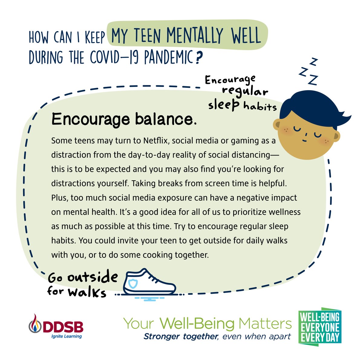 Your Well-Being Matters - Stronger Together- Even When Apart
Focusing on Self-Care during the COVID-19 Pandemic 
#DDSBwellbeing <a href="/SMHO_SMSO/">School Mental Health Ontario</a> 

Visit link for more info: bit.ly/2yNC7XL