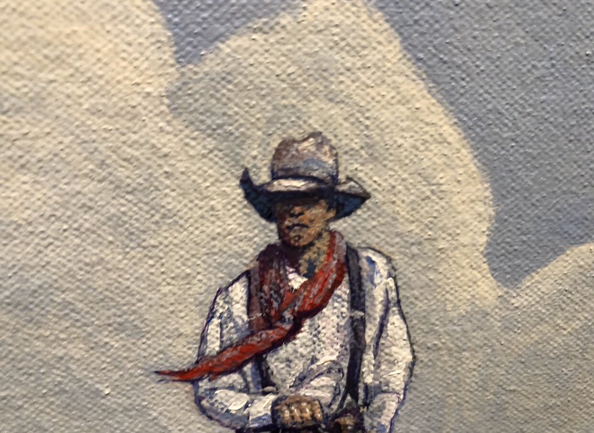 A lot of you asked about the painting in my morning mug shot. It’s called Out of the Blue by Phil Epp, 2018. Oil and acrylic on board. I like to zoom in on the little details. Lol! #HashtagTheCowboy Thanks, Tim