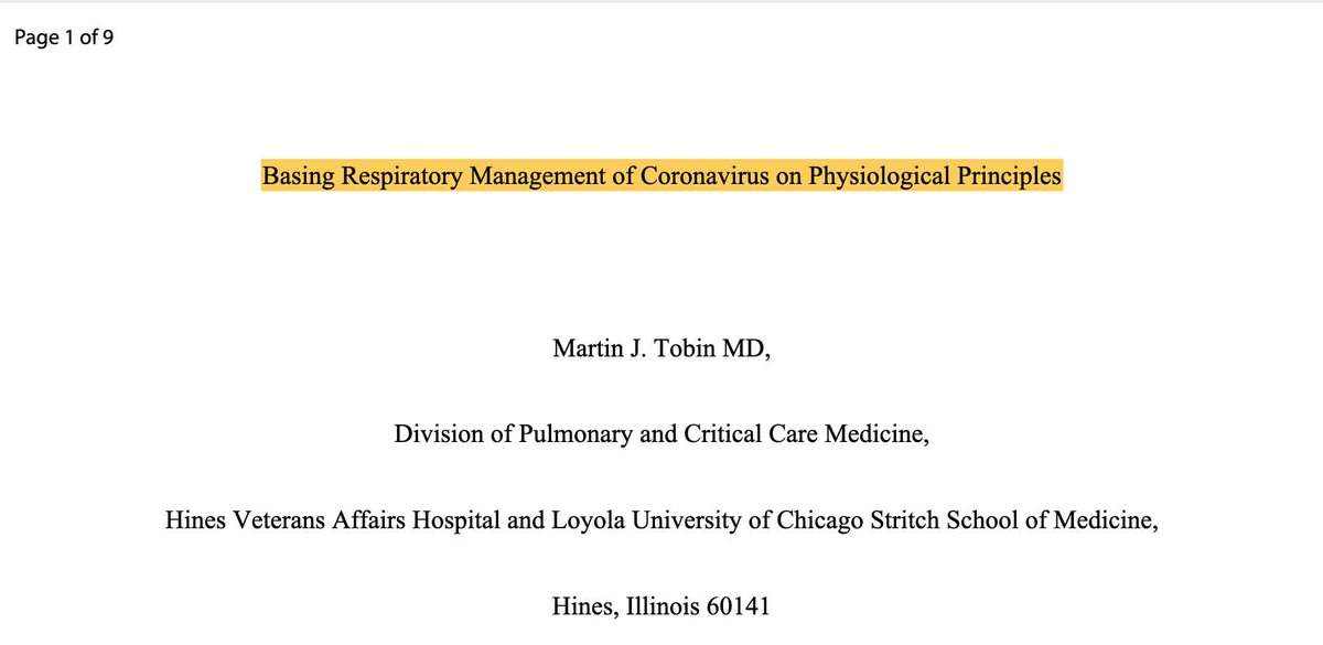 some pearls from an article by Martin Tobin about when to intubate patients with COVID (yep, the same one who edited Tobin& #39;s textbook on mechanical ventilation)... ( #1/6)(full article:  https://bit.ly/2XDgovQ&q...