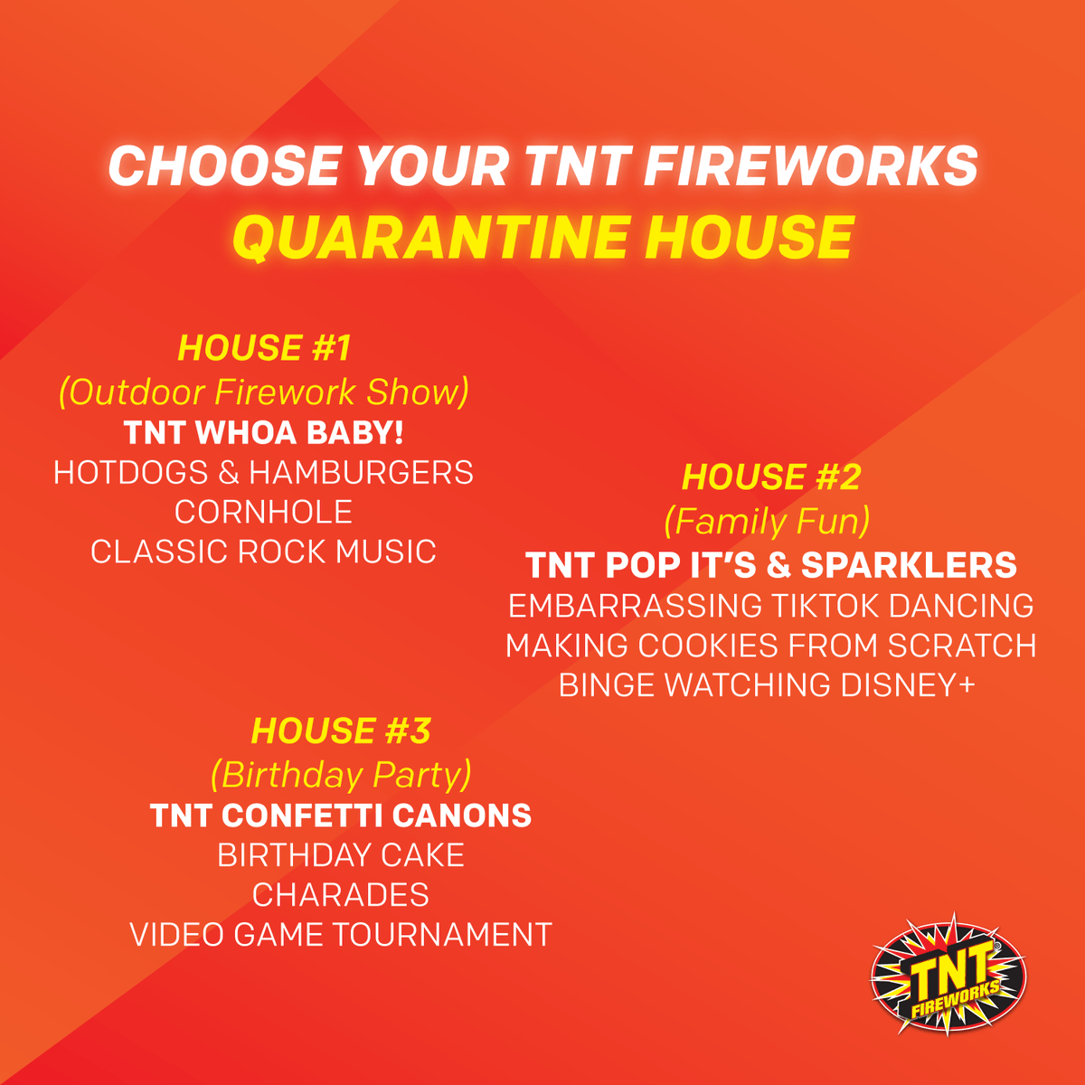 tntfireworks's tweet photo. You can only choose ONE! Which one is it? Put your answer in the comments below! #quarentinehouse https://t.co/mqN1v6lBu8