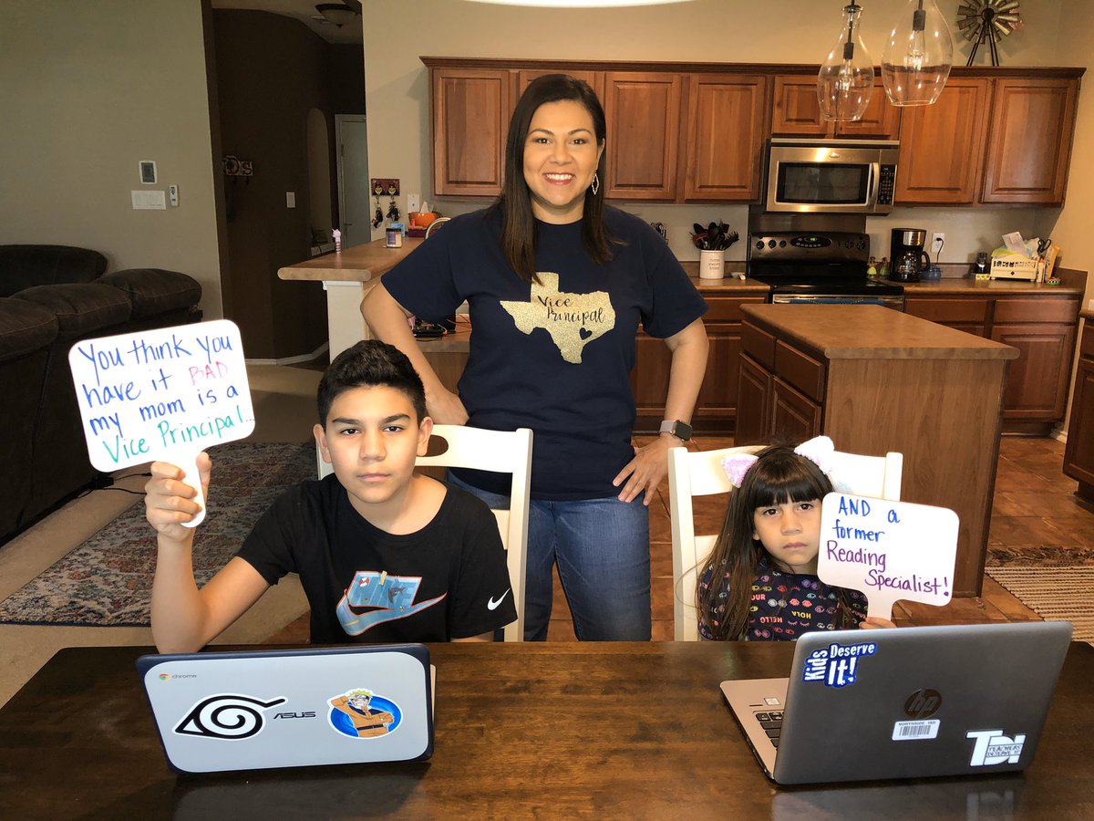 RSGuajardo's tweet photo. The Guajardo kids say: “You think you have it bad, my mom is a Vice Principal and former Reading Specialist!” 👩🏻‍🏫😂#HowsmanLegends @NISDHowsman #InternationalMomentOfLaughterDay😂 https://t.co/e2m6oXtFNH