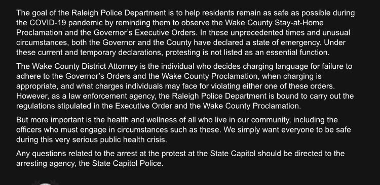 Raleigh police just emailed this statement regarding today’s protest  @WNCN