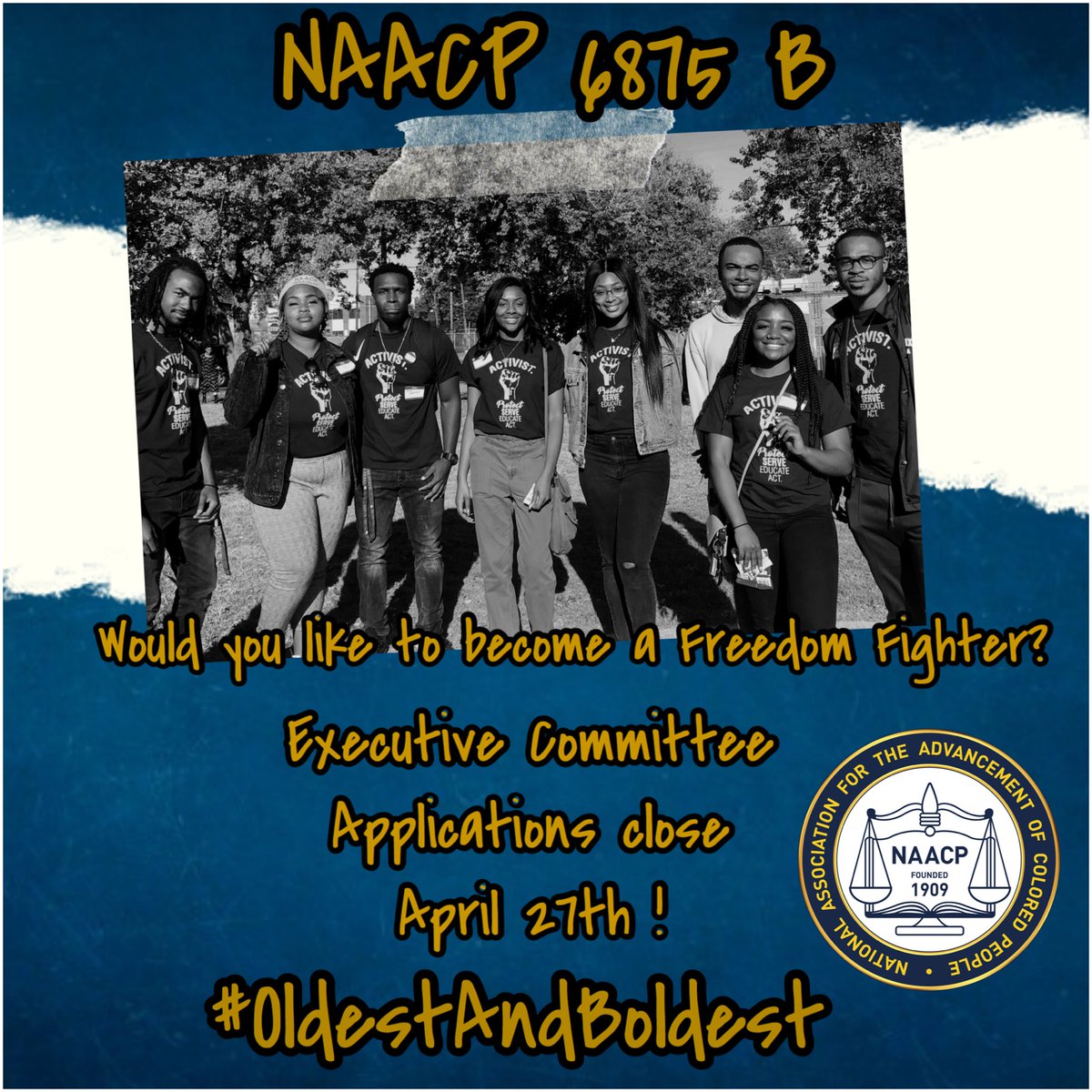 Hey Freedom Fighters💙⚖️
We miss you all so very much and our #NAACPThursdays ! We hate this semester had to end so rapidly but we are wishing you good health! Executive Committee applications are now open for the 2020-2021 school year! docs.google.com/forms/d/e/1FAI…