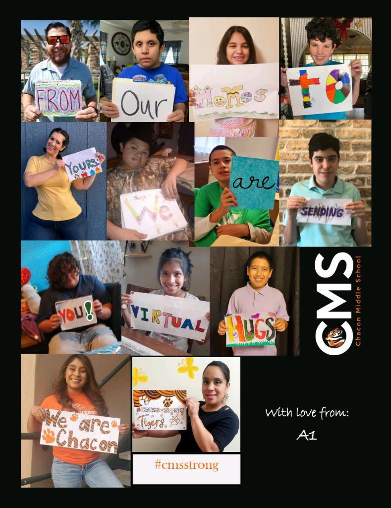 As we continue to practice good social distancing skills...our  Chacon A1 students send a big TIGER LOVE HUG to our students, teachers and MISD family! We hope all had a great Easter weekend! Keep up the good work online!! <a href="/MercedesSchools/">MercedesSchools</a>  <a href="/CarolynMendiol1/">Carolyn Mendiola</a>
