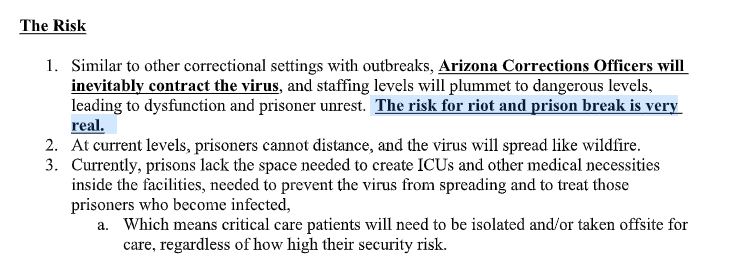 JimmyJenkins's tweet image. NEW: Group led by @GrantWoods, @TerryGoddardAZ and former AZ Chief Justices offers assistance and urges Gov. @dougducey to immediately act to furlough inmates to reduce risk of COVID-19 in the prisons. Letter sent yesterday warns, "The risk for riot and prison break is very real"
