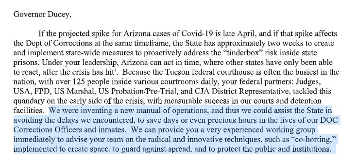 JimmyJenkins's tweet image. NEW: Group led by @GrantWoods, @TerryGoddardAZ and former AZ Chief Justices offers assistance and urges Gov. @dougducey to immediately act to furlough inmates to reduce risk of COVID-19 in the prisons. Letter sent yesterday warns, "The risk for riot and prison break is very real"
