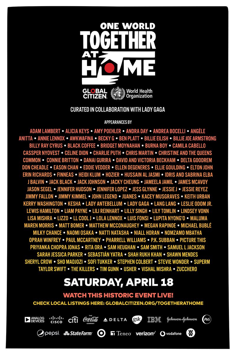 SMTOWNGLOBAL's tweet photo. #SuperM has joined the lineup of 'One World: #TogetherAtHome', the grand online benefit concert organized jointly by Lady GaGa, the WHO, and #GlobalCitizen, to take part in the event to overcome COVID-19 on April 18 as the only K-POP act!
#OneWorldTogetherAtHome @superm @GlblCtzn https://t.co/VrgpXJwCyR