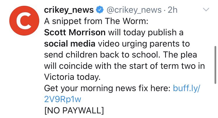 idk wtf problem media have with naming it, but this prime ministerial message - cavalierly confusing parents and telling Premiers to throw school kids and teachers under the infection bus for his economic figures AND lying about it - is on facebook. Not “social media”. FACEBOOK.