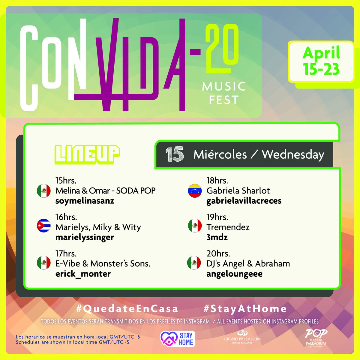 RICARDOCANALESH's tweet photo. Tomorrow we start our #CONVIDA20 Music Fest.
This festival will be until April 26th, with 6 different artists each day.
You just have to follow them on their IG profiles the day and time they will be broadcast in LIVE. (Mexico time)
Wednesday, April 15, we will have 👇 https://t.co/2FuuQRpObZ