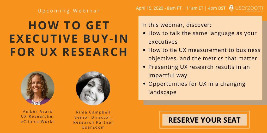 UserZoom's tweet photo. Happening today! In this webinar, we'll look at a real-world example of how eClinicalWorks proved the value of UX and gained executive buy-in for UX research. https://t.co/iJcRVQRvuN https://t.co/AxA8JAGEuh