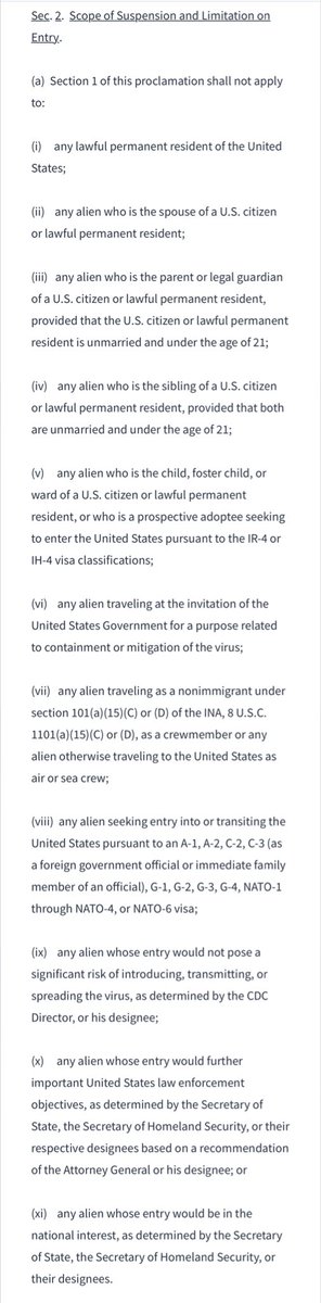 There were A LOT of exceptions to this. A lot.And it’s not as though the virus would be like “oh wait, that person is an unmarried sibling of a US citizen or permanent resident under the age of 21, better not infect them because otherwise I’ll be traveling back to the US”