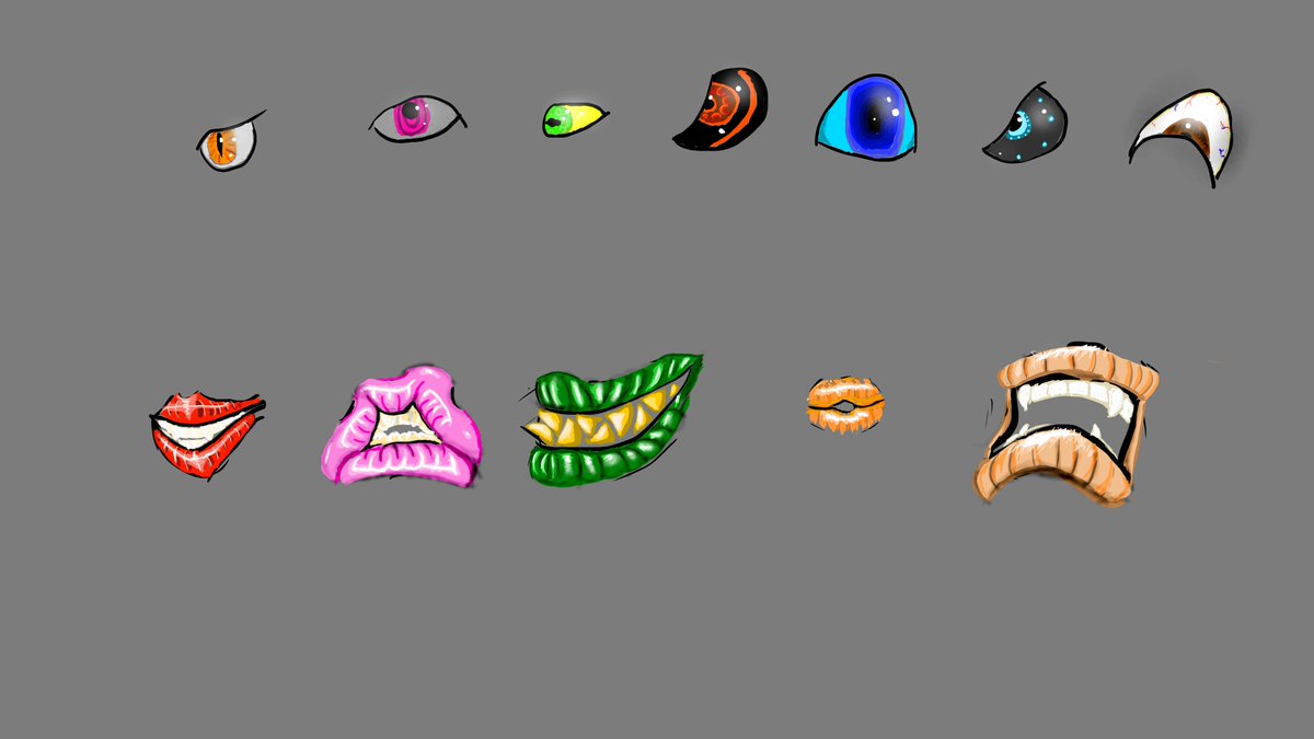 GoatBaphomet's tweet photo. some mouths and eyes, just experimenting and improving techniques https://t.co/FDX0oUNle6