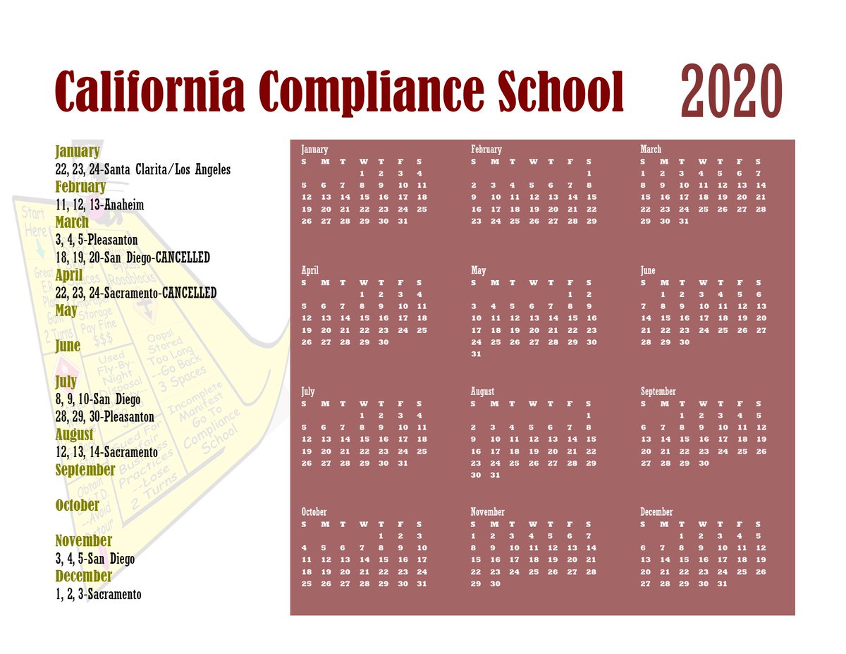 Due to COVID-19, some updates have been added to the 2020 California Compliance School Calendar.