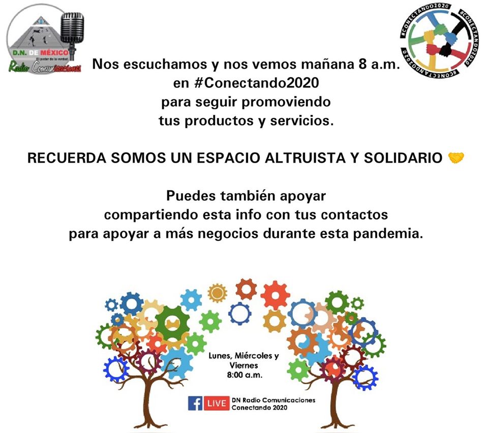 Tenemos una cita mañana, 8 de la mañana en punto para seguir promoviendo tus productos o servicios 🎙️🎧💰

#EspacioAltruista
#EspacioSolidario
#Conectando2020 🤝

Por acá facebook.com/conectando2020/