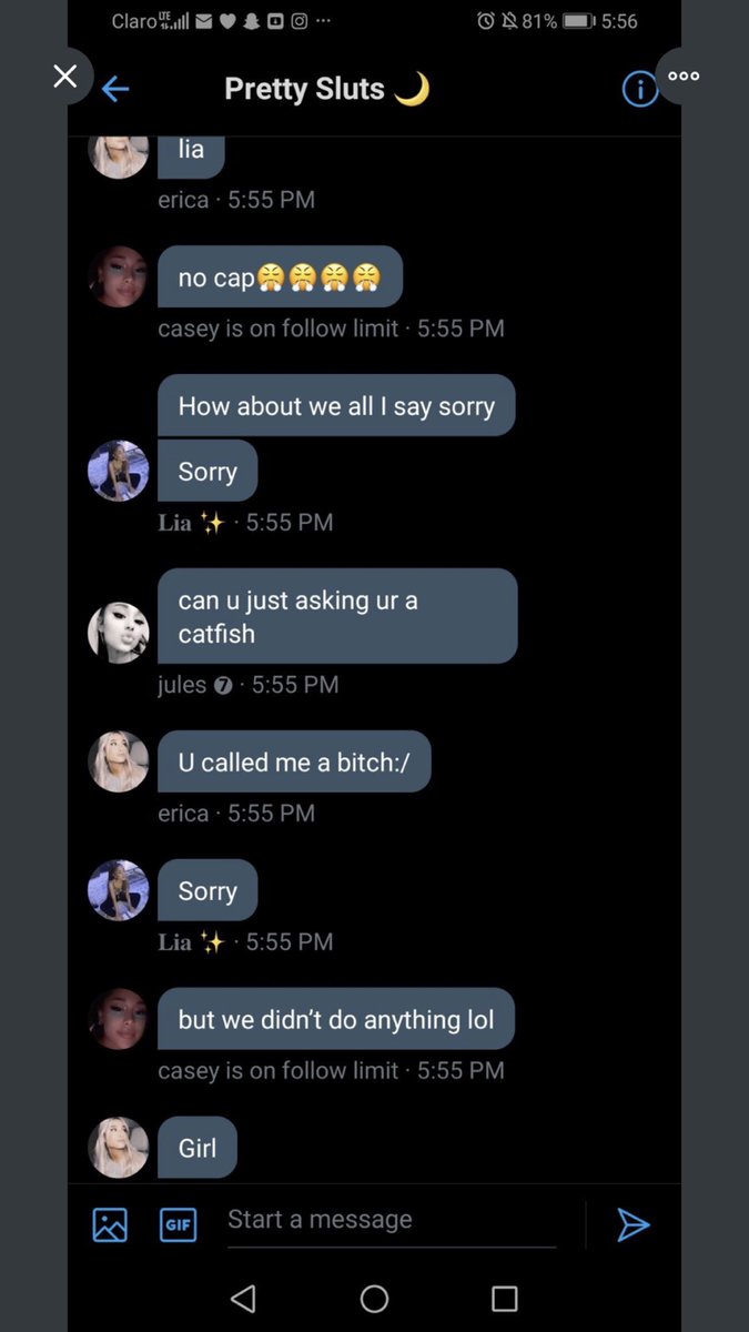 after everyone was sure she was catfishing, everyone in the gc was going off on her and arguing. she kept saying stuff like, "can we all just say sorry" and apparently she called  @bettereri a bitch- so things def weren't on good terms. people were getting so scared-