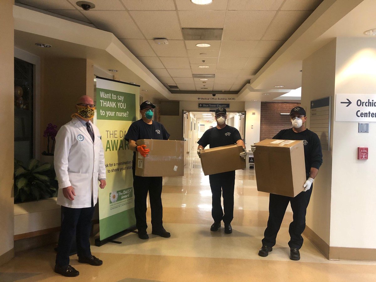 CityofSSF's tweet photo. Yippee! #PPE in the form of 6,000 masks was donated to Kaiser Permanente #SouthSanFrancico Medical Center by our own @SSFFire & @Hisense_USA. Pic: Dr. @JohnSkerry w/#SSFFD team. #FirstClass #FirstResponders #Grateful https://t.co/juWOx7vhuK