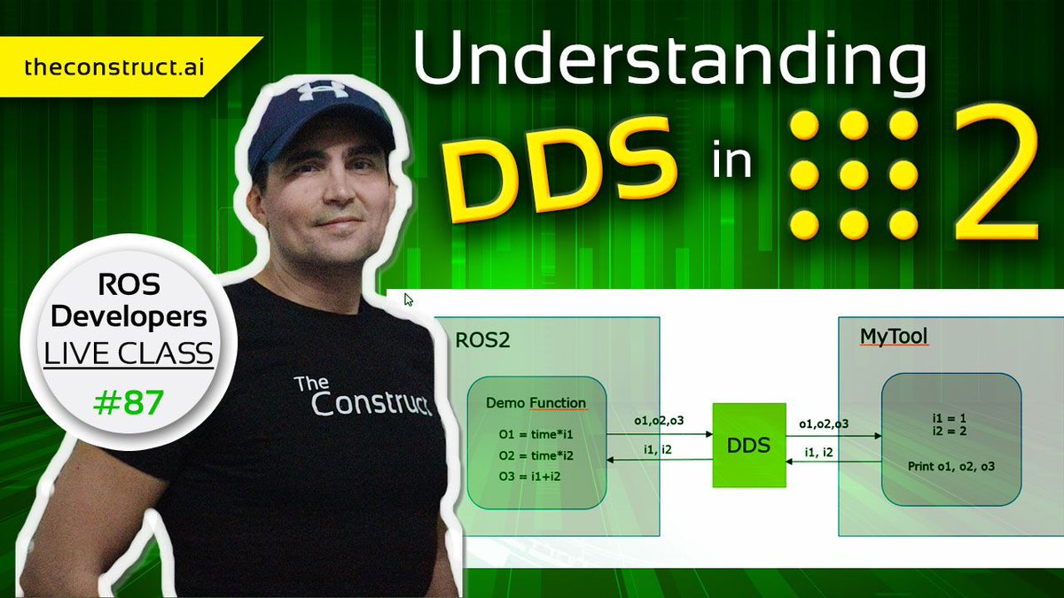 _TheConstruct_'s tweet photo. What is DDS & why is it so important in #ROS2? What are the different implementations of #DDS & what are their differences? These questions & more will be answered in our next Live Class - Tuesday, April 21st at 6pm CEST
https://t.co/q7SJ9Mu3dj
#GoROS #LearnROS #robotics @rosorg https://t.co/vUi0n4koGn