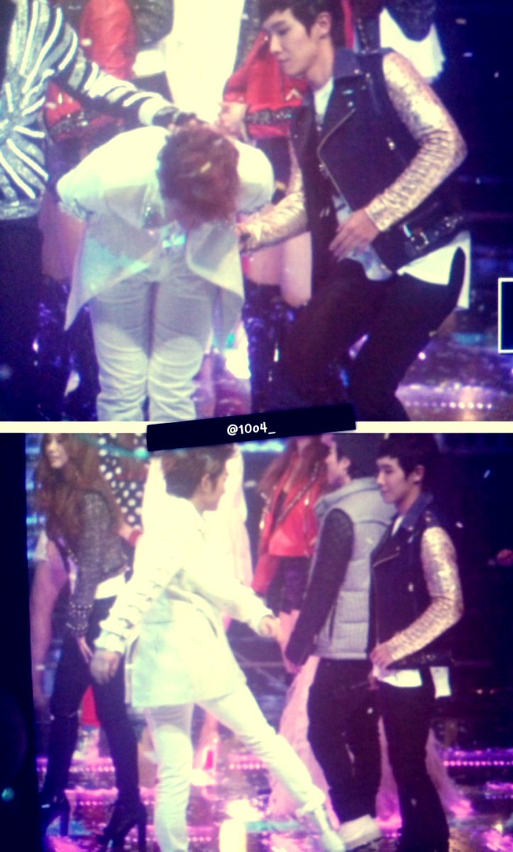 When Joon can't get enough of Onew's butt so Onew kicked him.. and later on slapped his butt too 