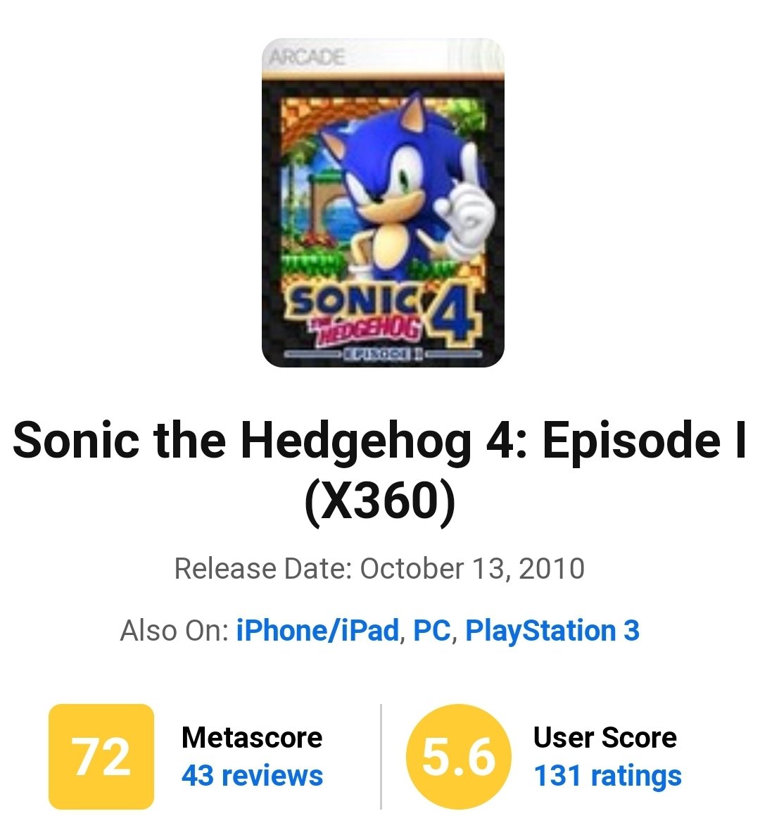 Sonic the Hedgehog 4: Episode 1 - Metacritic