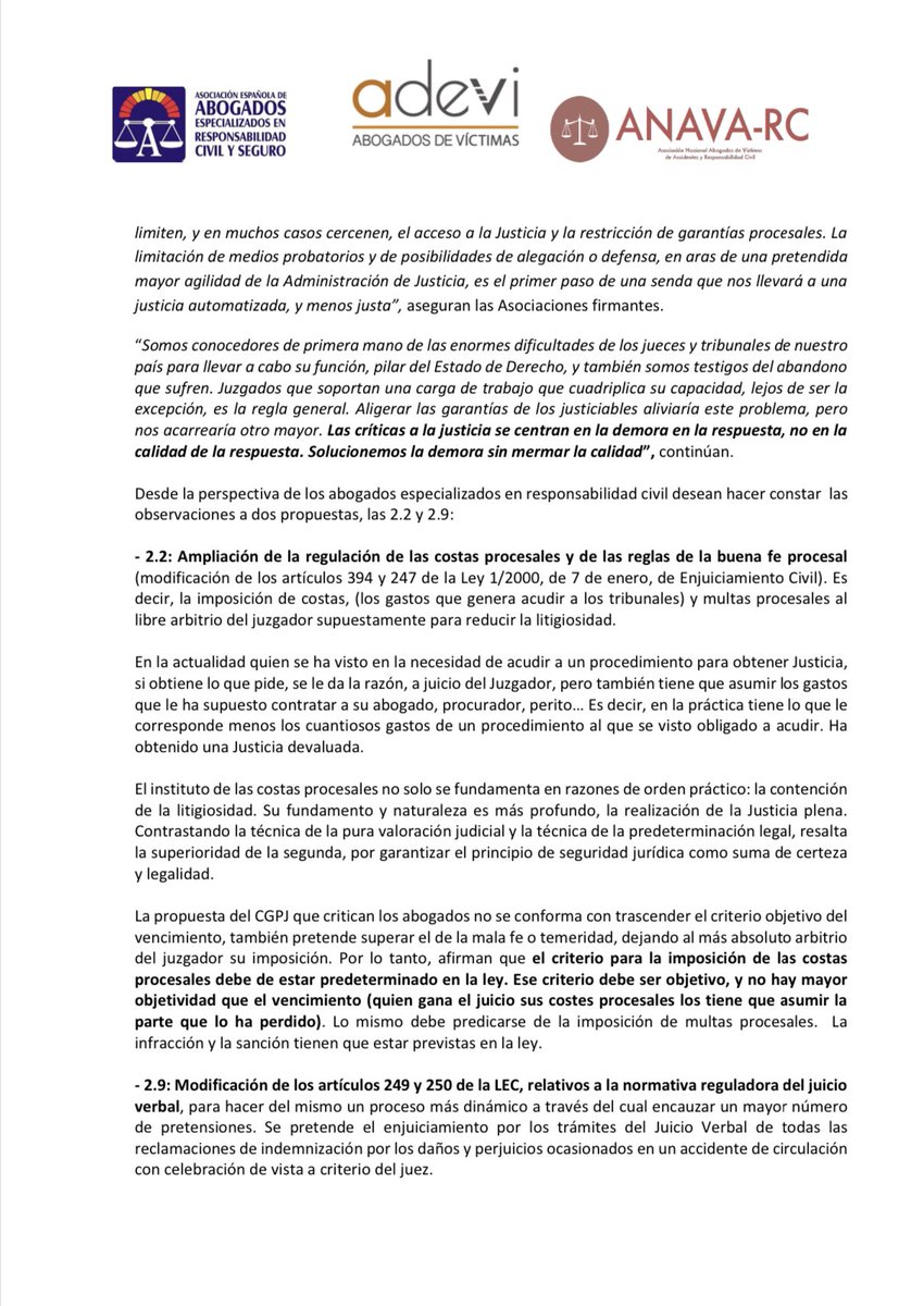 MariaEugeniaGay's tweet photo. .#AEAERCS @AsociacionAdevi y @aso_anavarc denuncian que las medidas @PoderJudicialEs suponen una limitación de medios probatorios y de posibilidades de alegación de las partes, aspectos determinantes en juicios sobre #ResponsabilidadCivil⚖️. https://t.co/JtKAf5uhIC https://t.co/YyP9PjIfPN