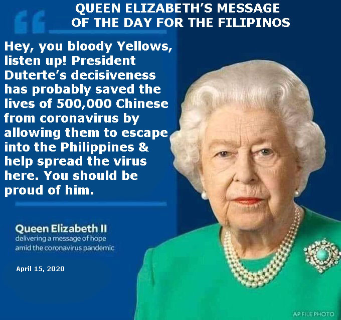 STOPSARA2028's tweet image. A very important message from her majesty Queen Elizabeth II to the Philippines: