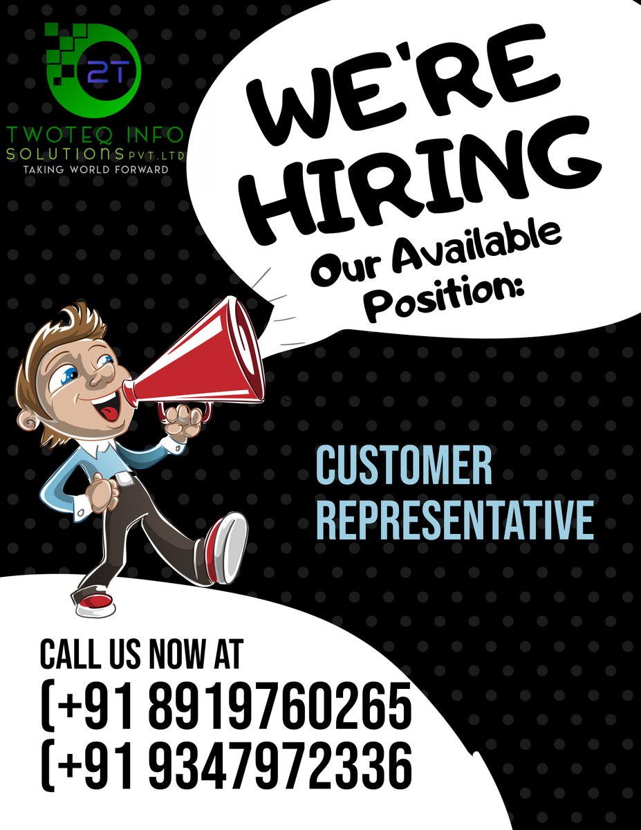 twoteq's tweet photo. "The future depends on what you do today"
We're Hiring!!! Join Our Team.
** TWOTEQ INFO SOLUTIONS PVT LTD**
@vamsikrishna162 @salmabegum48015 @DigitalValley_ @VizagIT @vizagities @wearevizagites #Hiring #vizagjob #jobopen #hiringnow #opportunity #JobSearch #Vizag https://t.co/8GyrtKH4by