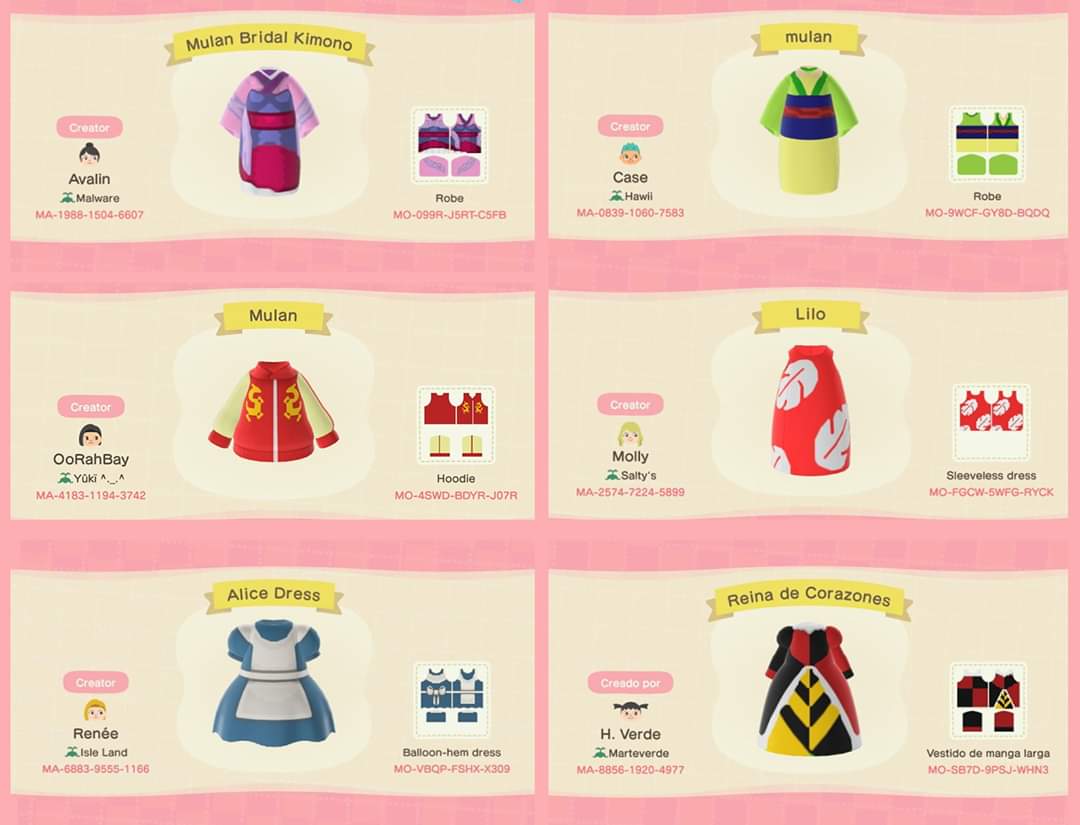 Arina_775's tweet photo. Animal Crossing Pro Design [Disney Princess] 

Found these Disney outfits designed by various talented gamers. 

As a Disney Fan, I can't help sharing around 😀

#AnimalCrossing #ProDesign #あつまれどうふつの森 https://t.co/y8GXuKFTFs