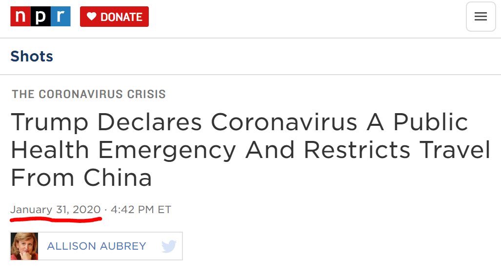 Dec 2019: Coronavirus in China14 Jan 2020: WHO says NO human to human spread (despite Taiwan warning)31 Jan 2020: Trump bans travel from China3 Feb 2020: WHO Chief criticises travel bans from ChinaToday, almost 2 million cases and 126,000 people dead.WHO failed the world.