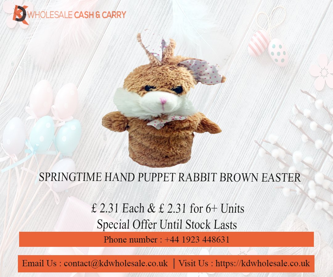 KDwholesale's tweet photo. SPRINGTIME HAND PUPPET RABBIT BROWN EASTER

https://t.co/3GAutY2QKI

#springtimehandpuppetrabbitbrowneaster  #easter #gift #party #giftparty #christmas #easterbaskets #assortedcoloursbaskets #kdwholesalecashandcarry #ukwholesaler #partyproducts #stationeryproductssupply #art #egg https://t.co/2FPoreOYSS