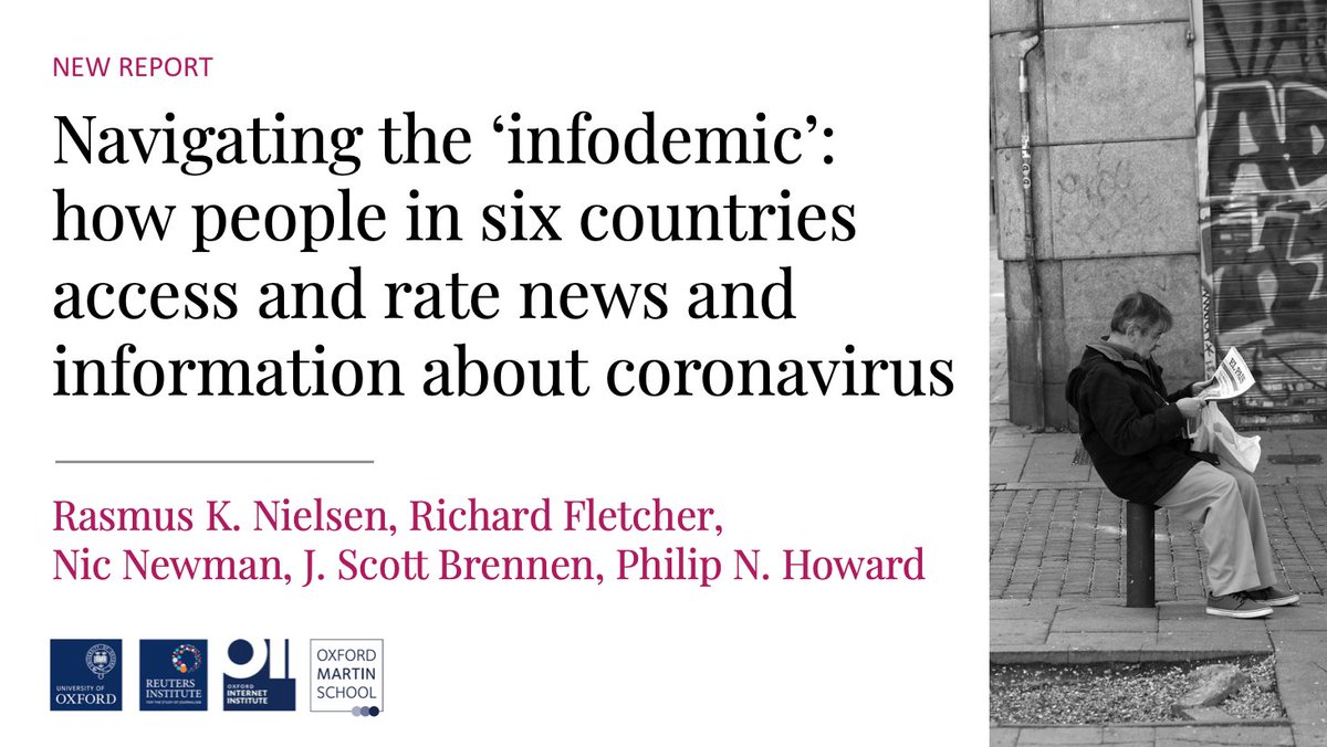  How do people in  access and rate news and information around  #COVID19? This is the question at the heart of a NEW REPORT we publish today with survey data from those countries. Key findings in this thread Full report in this link  https://reutersinstitute.politics.ox.ac.uk/infodemic-how-people-six-countries-access-and-rate-news-and-information-about-coronavirus