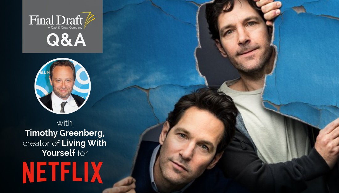 finaldraftinc's tweet photo. Have a question for @netflix #LivingWithYourself #creator & #showrunner @Timgreenberg?
Submit them to us by Wednesday April 15th, using the hashtag #AskTimothy!
#amwriting https://t.co/9BEEnQJ1LT