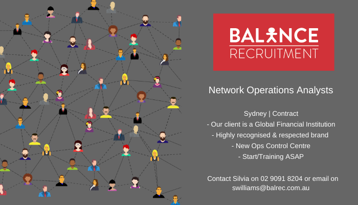 Balance_Recruit's tweet photo. JOD! Network Operations Analysts - We are looking for a number of NOCs at different levels -  #UNIX #networksupport #mainframe - Call Silvia for info 02 9091 8204 https://t.co/wzj1FcCcpS
