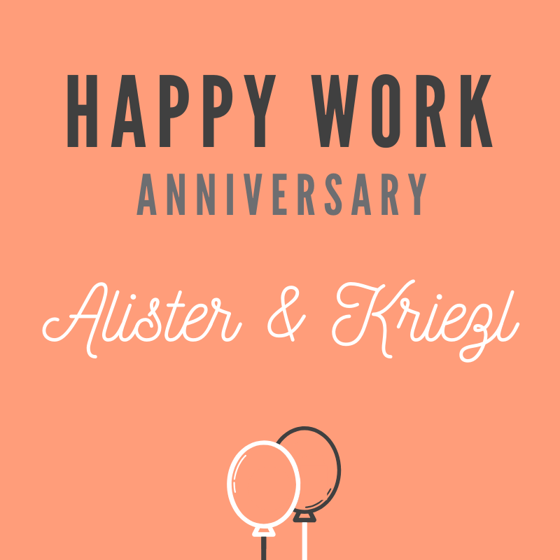HTAAdvisory's tweet photo. Happy 1 year work aniversary Alister and Kriezl! 🙌

#workanniversary  #hta #teamhta #teamculture https://t.co/JLmQ5zlOPu