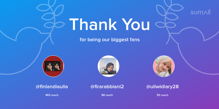 PrillyCariJodoh's tweet photo. Our biggest fans this week: finlandiaulia, firarabbiani2, uliwidiary28. Thank you! via https://t.co/aHOyF5lrX4 https://t.co/Ftu9sCCSks