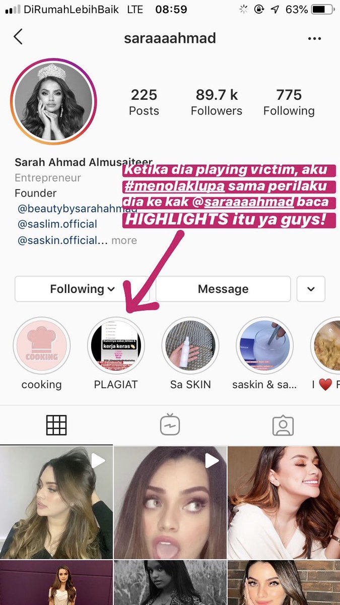 Kak @afrkml di IG Dinda Safay lagi sedih-sedihan krn dibully warga twitter. Tapi aku ngerasa itu ga sincere krn dia ngelakuin hal2 begini ga sekali, dan dia bermasalah sama banyak org. Coba bacah HIGHLIGHT nya Sarah Ahmad ini, perilaku dia sebelumnya, ini mindblown☹️