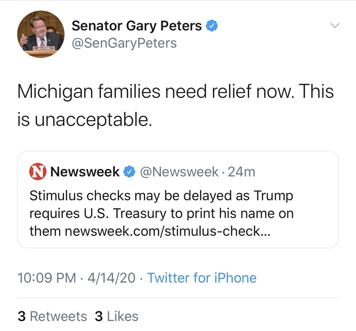 Now you have US Senators promoting a story based on the original fake news pushed by Washington Post reporters. It’s like an outrageous game of gaslighting telephone. And of course  @SenGaryPeters didn’t read her article.