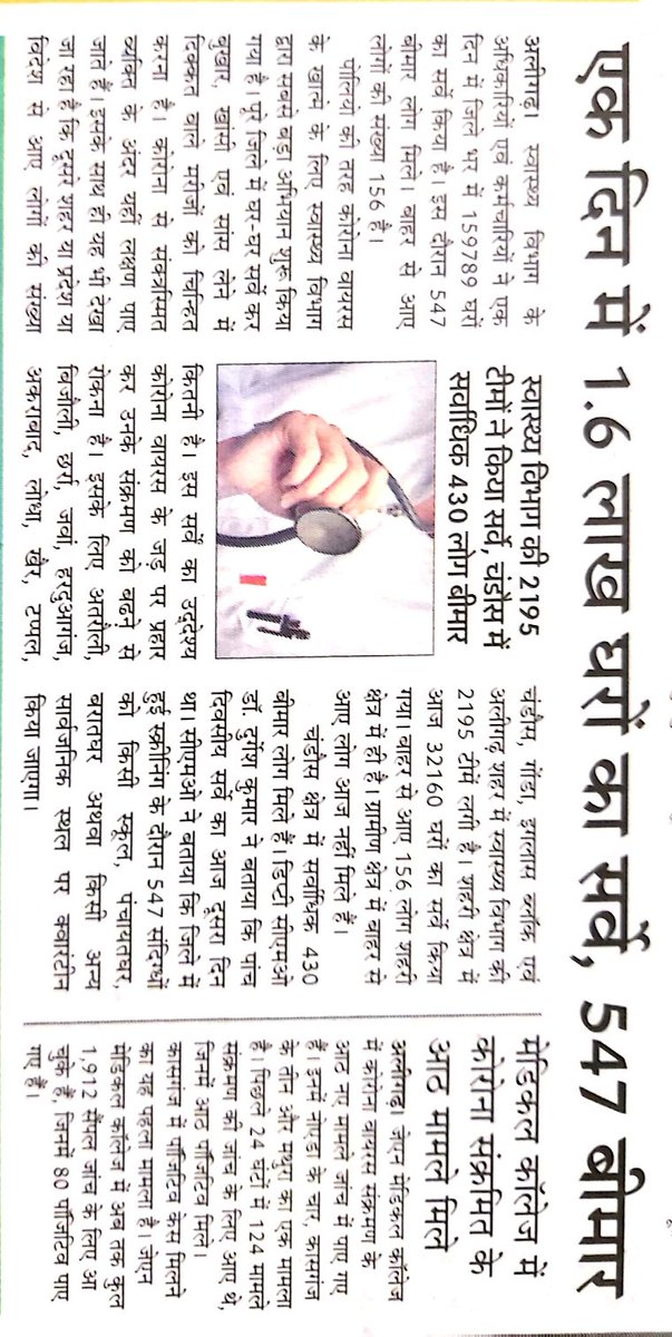Dm_Aligarh's tweet photo. #SaveAligarh #SafeAligarh
जनपद वासियों के धैर्य व संयम से सिर्फ एक कोरोना मरीज मिलने के बाद भी अलीगढ़ अभी तक सुरक्षित है जिसकी सराहना मा. मुख्यमंत्री जी ने भी की है। आपका यही सहयोग 3 मई तक अपेक्षित है। 
#StayHome #StaySafe
@InfoDeptUP @UPGovt @myogiadityanath @anunaya_j https://t.co/oSOueLIyFz