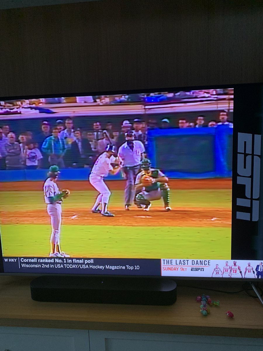 Game 1 ‘88 World Series on ESPN tonight. Eckersly hasn’t given up a home run since August. 2 outs bottom of the 9th. Kirk Gibson with two injured legs so he cant run on a base hit. I was there and I’m still nervous watching.  #Dodgers
