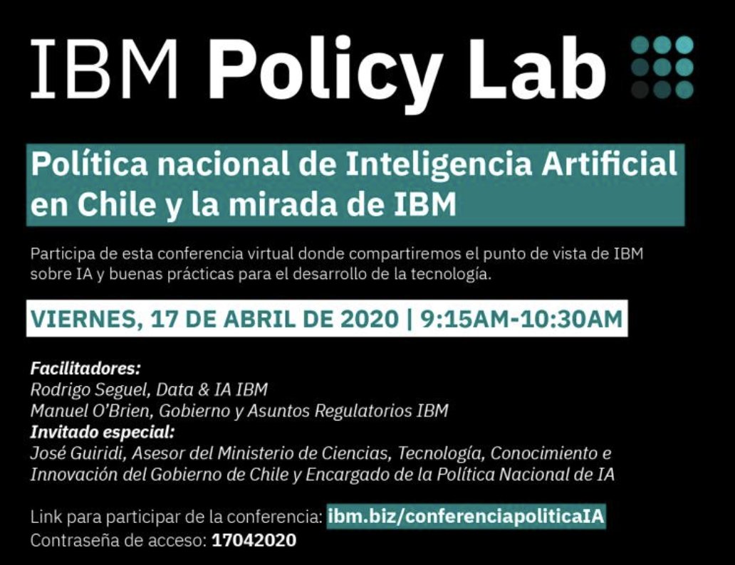 "Precision Regulation for Artificial Intelligence", @IBMdeChile,   un interesante concepto que abordaremos este Viernes 17/4 a las 9.15, no te lo pierdas ibm.com/blogs/policy/a…
Link invitación ibm.biz/conferenciapol…