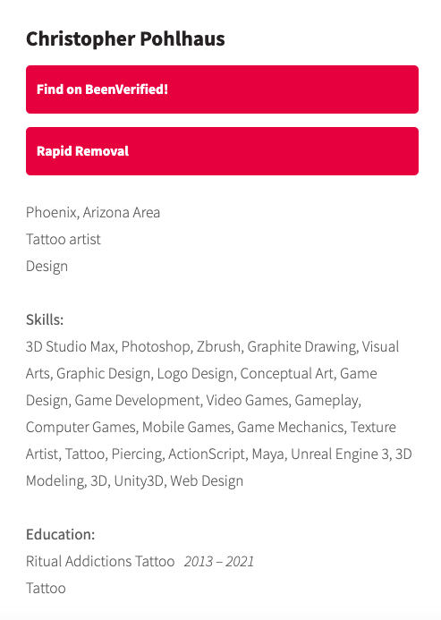 As far as I know these businesses have no current affiliation with Chris and had no knowledge of Chris' neo-Nazi ties, so please show these businesses respect, kindness, and politeness. I only mention them for proof of where Chris has lived. 7/