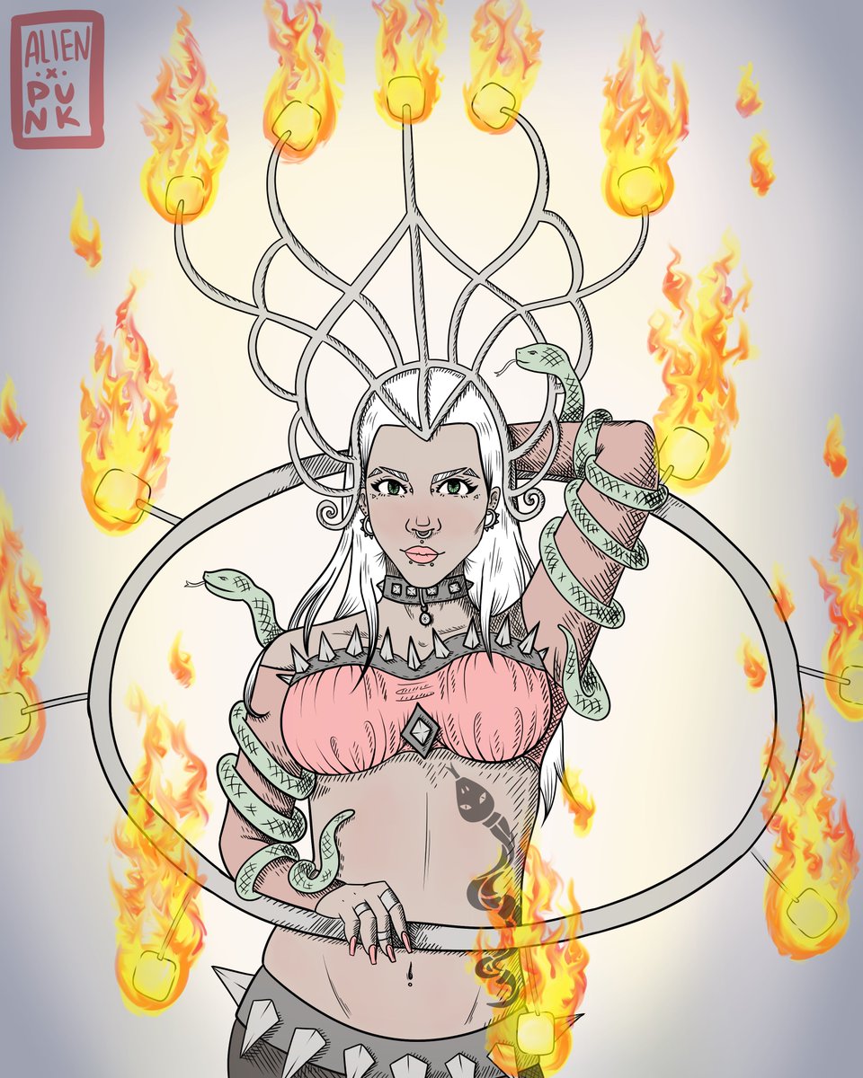 XenoPunkArt's tweet photo. Balance.
#firecrown #snakes #firehoop #spikes #badass #goth #punk #art #digitalart #flames #fire https://t.co/LDFq3ViLOq