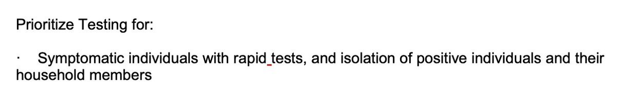 That's the same thing that will happen in the hardest hit areas: just symptomatic individuals will be tested so they can be isolated. This is not happening now, nor is it clear why you only test critical infrastructure in places where you don't think there's much virus.