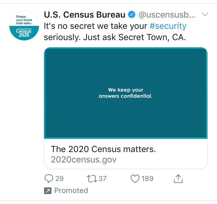 8/ Then this cryptic (literally) message from the Census Bureau about “Secret Town” and  #security