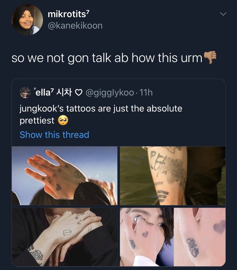 MASS REPORT ALL THESE ACCOUNTS M*CKING HIS TATTOOS. These kind of people one of the million reasons why he has been in-active from social media.  https://twitter.com/minyoongista  https://twitter.com/kanekikoon  https://twitter.com/AnsTmfRl  https://twitter.com/innerheejin 